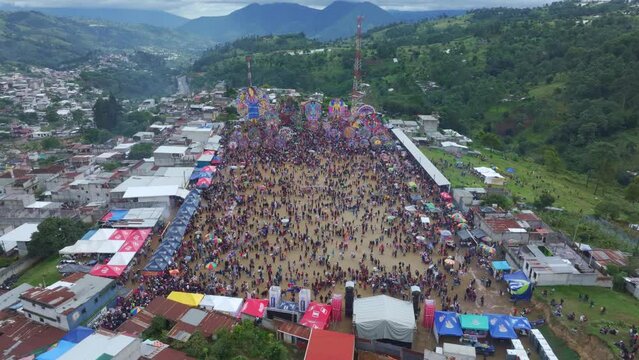 Panoramic view of field full of local people during All Saint's Day In Sumpango, aerial