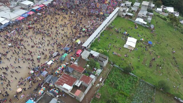 Drone view of Annual Event Of Sumpango Kite Festival at Guatemala, aerial