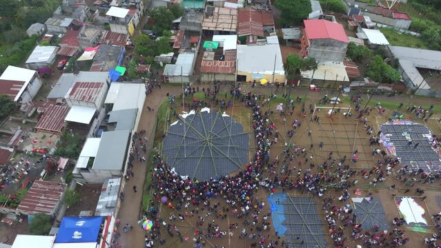 Aerial view of building giant kite for Sumpango Kite Festival Guatemala