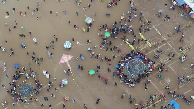 Top view of famous Festive Event Of D&iacute;a de Los Muertos Guatemala, aerial