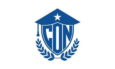 CON three letter iconic academic logo design vector template. monogram, abstract, school, college, university, graduation cap symbol logo, shield, model, institute, educational, coaching canter, tech