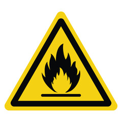 flammable, inflammable substances sign. fire warning sign in yellow triangle, isolated on transparent background. hazard icon. printable vector - obrazy, fototapety, plakaty