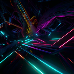 abstract futuristic tunnel with neon lights- 3d rendering digital illustration