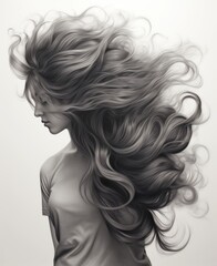 Portrait of a beautiful woman with long curly hair. Fashion illustration.