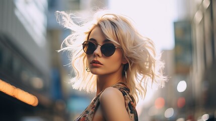 Stylish Woman in Sunglasses and Dress