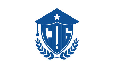 CQG three letter iconic academic logo design vector template. monogram, abstract, school, college, university, graduation cap symbol logo, shield, model, institute, educational, coaching canter, tech