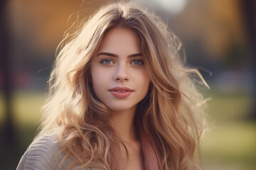 Obraz premium Young pretty blonde girl at outdoors in a park