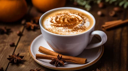 Fotobehang Cup of coffee with beautiful Latte art © Daria