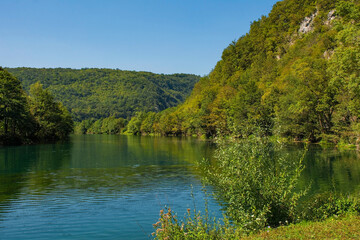 Fototapeta na wymiar The River Una near Lohovo, Bihac, in the Una National Park. Una-Sana Canton, Federation of Bosnia and Herzegovina. Early September