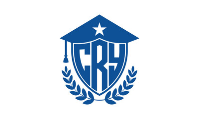 CRY three letter iconic academic logo design vector template. monogram, abstract, school, college, university, graduation cap symbol logo, shield, model, institute, educational, coaching canter, tech