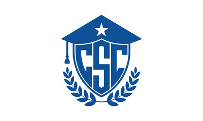 CSC three letter iconic academic logo design vector template. monogram, abstract, school, college, university, graduation cap symbol logo, shield, model, institute, educational, coaching canter, tech