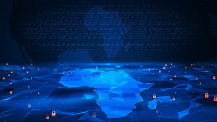 Africa map background digital business security key numbers