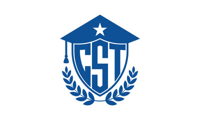 CST three letter iconic academic logo design vector template. monogram, abstract, school, college, university, graduation cap symbol logo, shield, model, institute, educational, coaching canter, tech