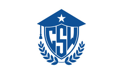 CSW three letter iconic academic logo design vector template. monogram, abstract, school, college, university, graduation cap symbol logo, shield, model, institute, educational, coaching canter, tech