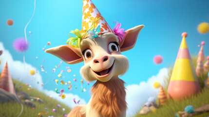 Fototapeta premium Cute Cartoon Birthday Goat