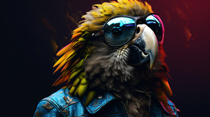 Portrait of a Parrot in a Leather Jacket