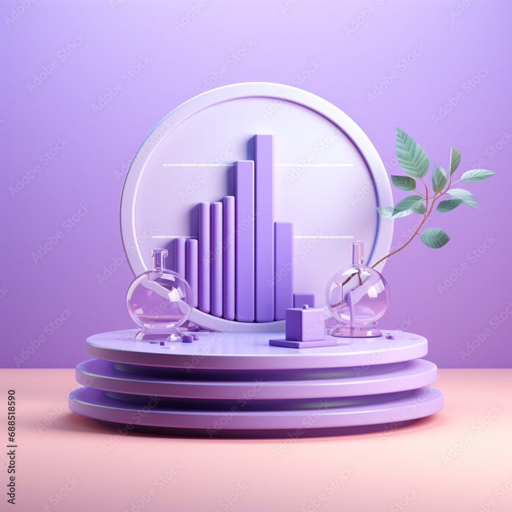 Leinwandbilder a pie chart icon floating above a soft lavender background, representing data analytics and business
