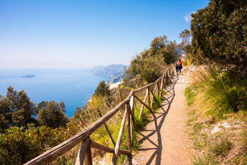 Fototapeta na wymiar Scenic coastal trail on Amalfi coast in Italy