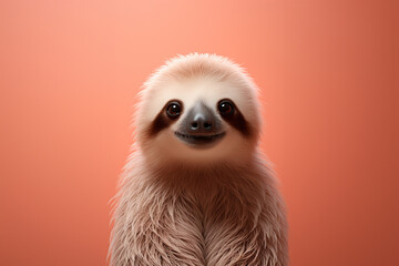 Fototapeta premium A minimalist Sloth icon, featuring a sleek and stylish Sloth profile against a pale coral background. This design offers a modern and sophisticated touch, suitable for contemporary branding.