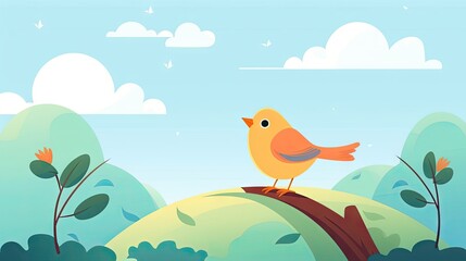 Obraz na płótnie Canvas Beautiful Animated Bird Backdrop with Empty Copy Space for Text - Bird standing against Nature Background - Flat Vector Nature Bird Graphic Illustration Wallpaper created with Generative AI Technology