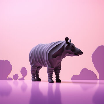 Tapir icon in silhouette, gracefully standing against a serene pastel lavender background, exuding elegance and charm. Ideal for nature-themed designs and advertisements.