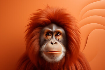 Fototapeta premium A minimalist Orangutan icon, featuring a sleek and stylish Orangutan profile against a pale coral background. This design offers a modern and sophisticated touch, suitable for contemporary branding.