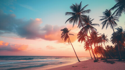 Fototapeta premium Tropical beach with palm trees at sunset