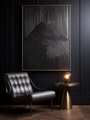 Silver Accents on Black: Abstract Figures and Patterns in Black Wall Art