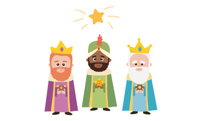 Fototapeta premium Epiphany, wise, Balthazar, Happy epiphany holiday concept background. Flat illustration of happy epiphany holiday vector concept illustration cartoon style with stars.