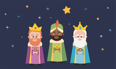 Epiphany, wise, Balthazar, Happy epiphany holiday concept background. Flat illustration of happy epiphany holiday vector concept illustration cartoon style with stars.