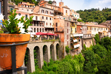 Hilltop colorful old town of Nemi in Italy