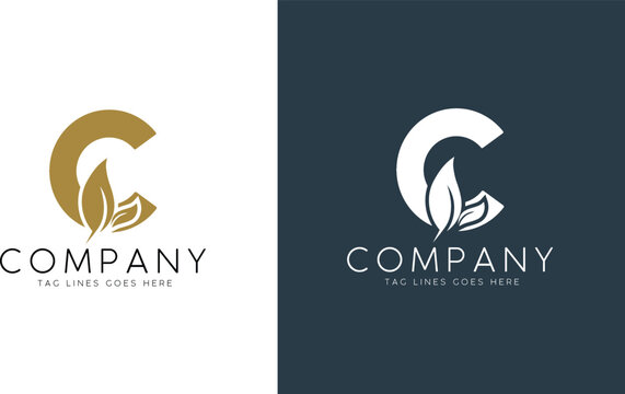 Letter C with leaf logo vector Illustration element, C alphabet logo Organic leaf, suitable for business brand logo