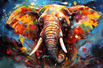 Illustration of a stunningly vivid oil painting of the vibrant elephant animal