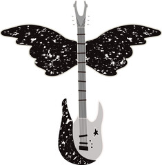 Punk Rock poster Electric guitar, wings, and text Stylized decorative symbols Printable illustration