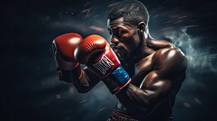 Rolgordijnen Boxer delivering powerful punch bright gloves © javier