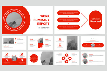 Red modern business work report slide presentation template