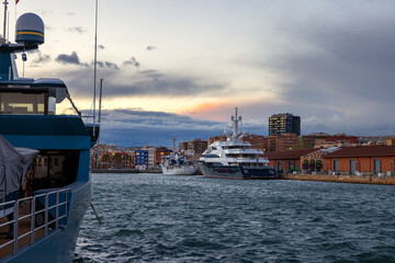Sunset at the port of Tarragona in Spain