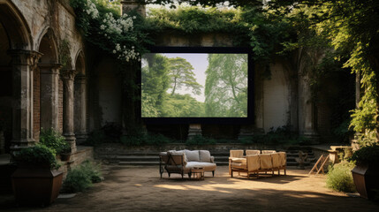 Fototapeta na wymiar Garden cinema with hedges