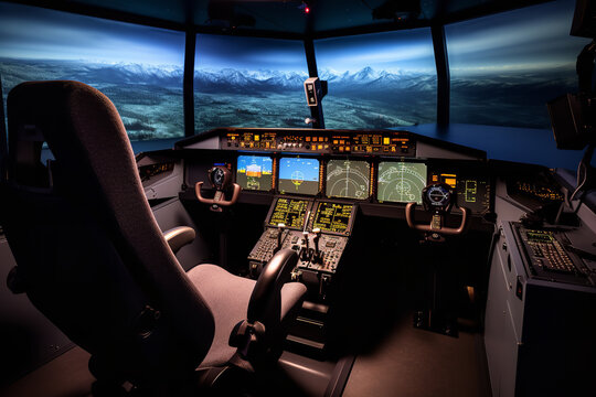  A flight simulator offering aspiring pilots a realistic training experience in a virtual cockpit, honing aviation skills with advanced simulator technology.

