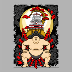 japanese sumo illustration for t shirt design