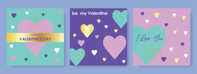 Set of greeting cards for Valentine's Day. Modern Valentine's Day design for greeting banner, poster, sale, social media.