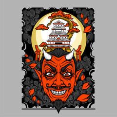 Obraz premium japanese oni mask illustration for t shirt design