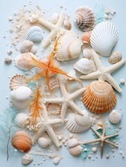 Fototapeta na wymiar Coastal Breeze: Seashell Sands and Ocean Hues Wall Art