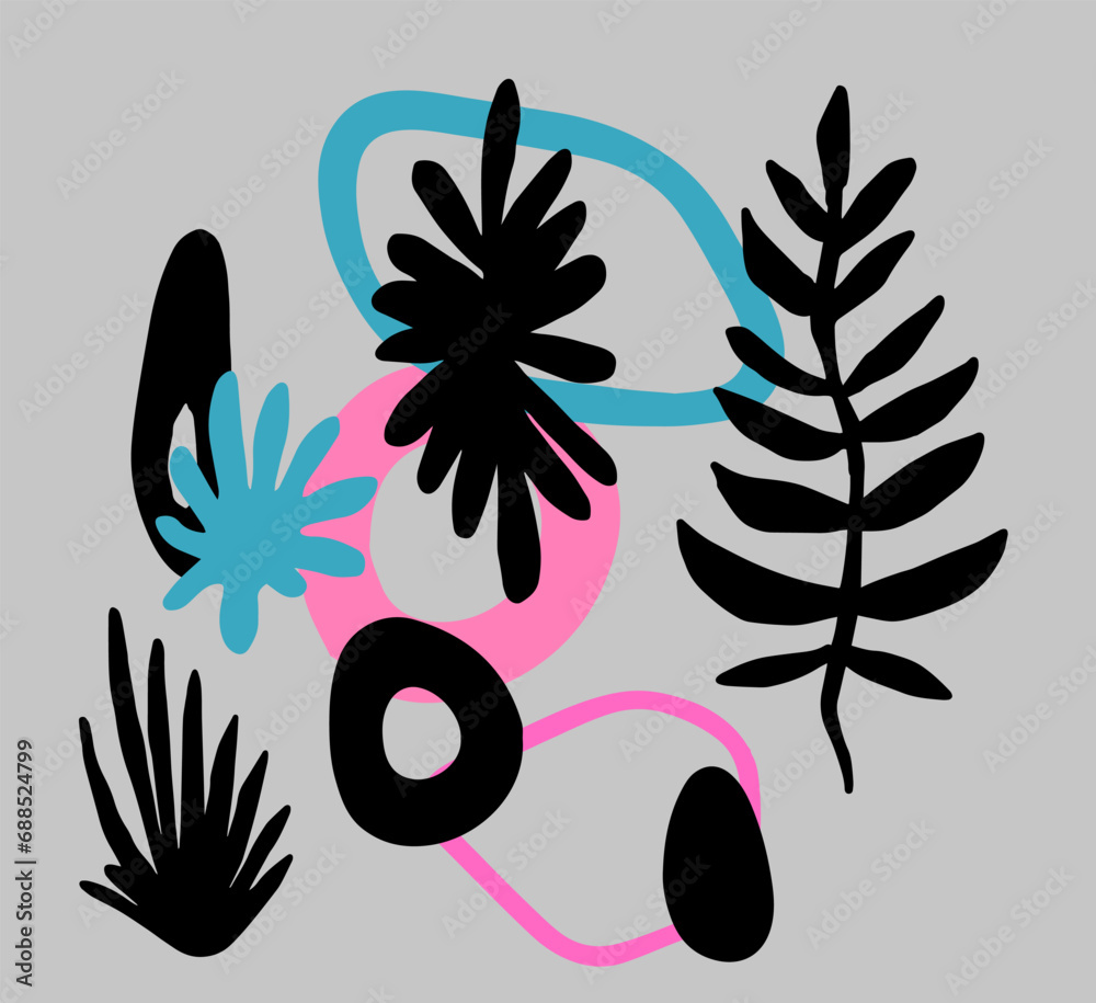 Poster abstract floral composition in nordic scandinavian art style. a collage of shapes and forms.