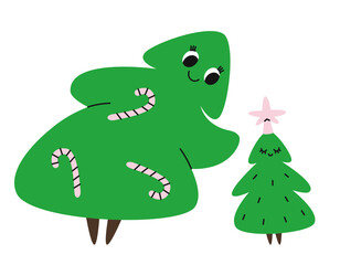 Christmas tree with baby. Cute characters in cartoon style.