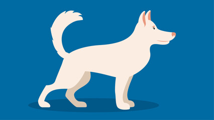 White dog on a blue background. Vector illustration in flat style.