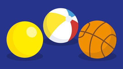 Vector illustration of a set of beach balls on a blue background.