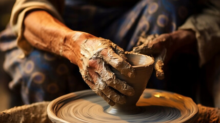 Cloose up hands doing pottery