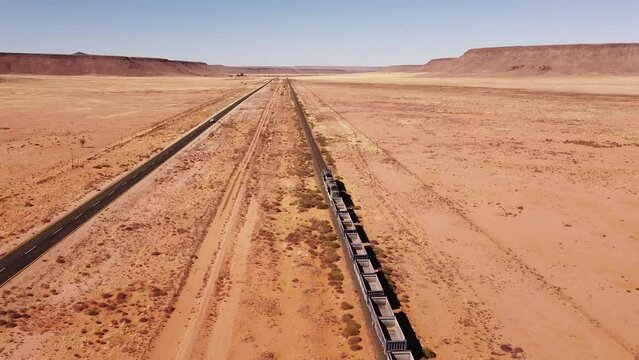 Namibian Desert Train Ride: 4K Footage of Isolated Tracks in Vast Wilderness of the Namib Desert. No  trace of civilisation to be seen.