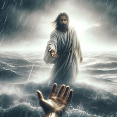 Obraz premium Jesus Christ giving a hand, concept of God's help to sinful humans